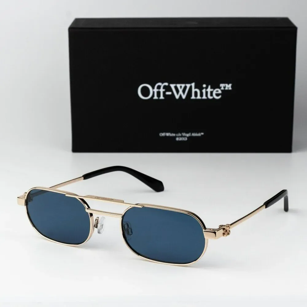 Off-White VAIDEN Men Sunglasses Gold Blue Oval OERI123 VAIDEN 7645 NEW AUTHENTIC
